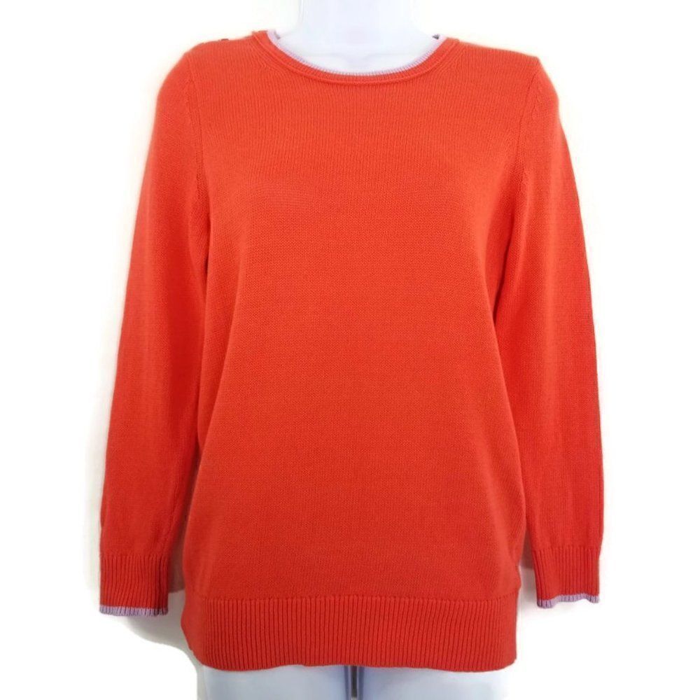 Moth Anthropologie Small Red Pink Trim Shoulder Button Accent Pullover Sweater